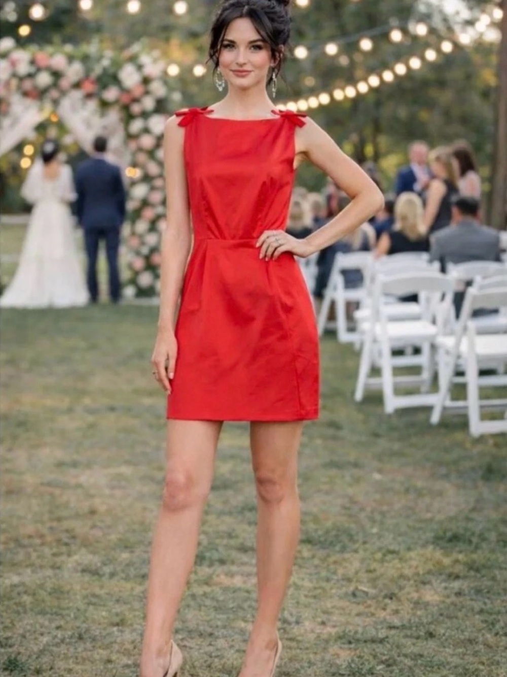 NWT GIANNI BINI X LILLY SISTO Blakey Taffeta Open Back Bow Mini Dress Red Sz 4